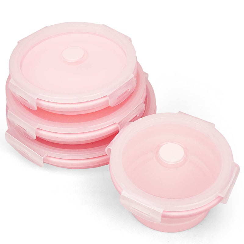 CARTINTS Silicone Collapsible Food Storage Containers-Prep/Storage Bowls with Lids â€“ Set of 4 Round Silicone Lunch Containers â€“ Microwave and Freezer Food Containers(pink) - Image 2